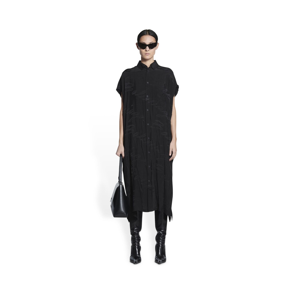 Women Rawcut Sleeves Dress Balenciaga Black