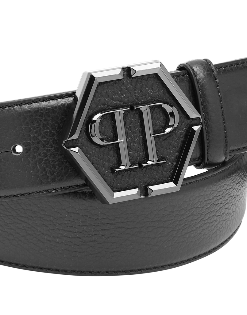 Man Philipp Plein Leather Belt Hexagon Black