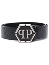 Man Philipp Plein Leather Belt Hexagon Black